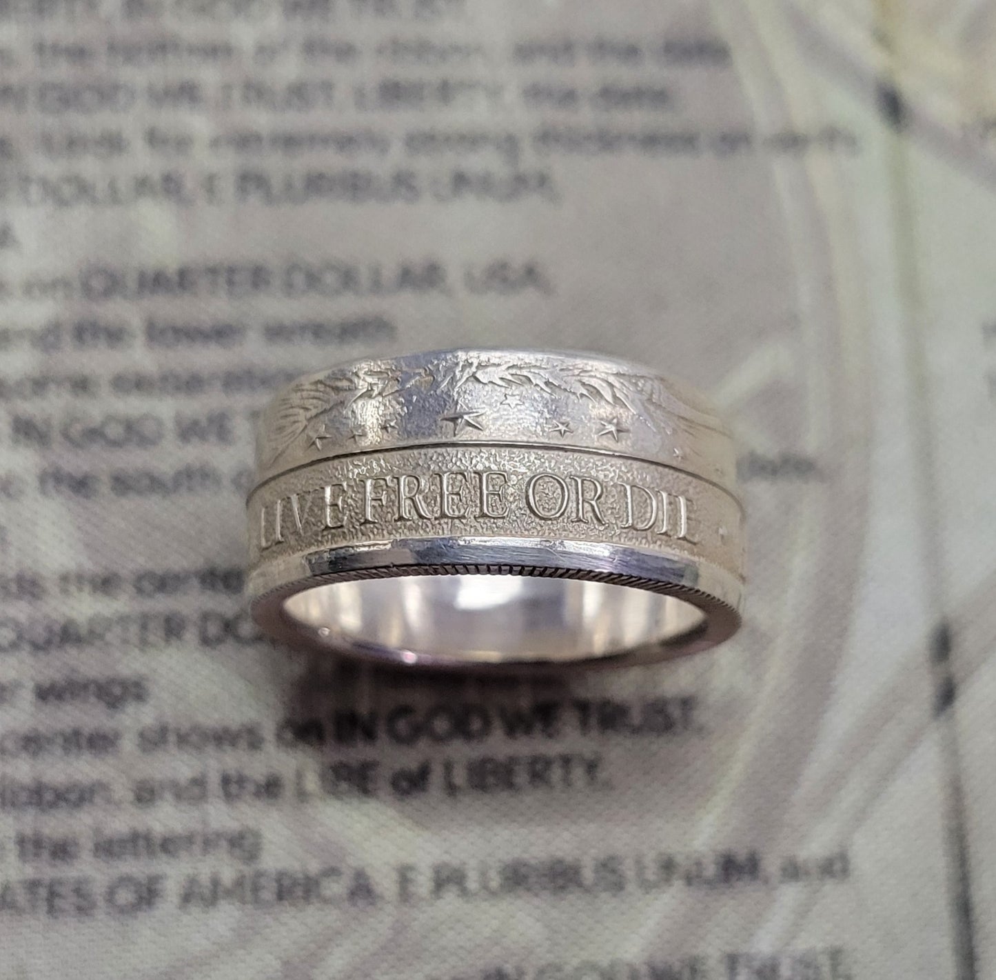 DON'T TREAD ON ME, LIVE FREE OR DIE coin ring