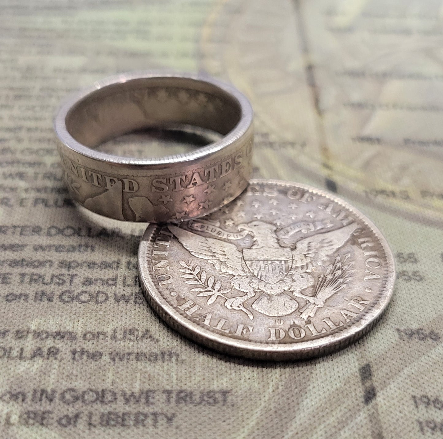 Barber half dollar coin ring