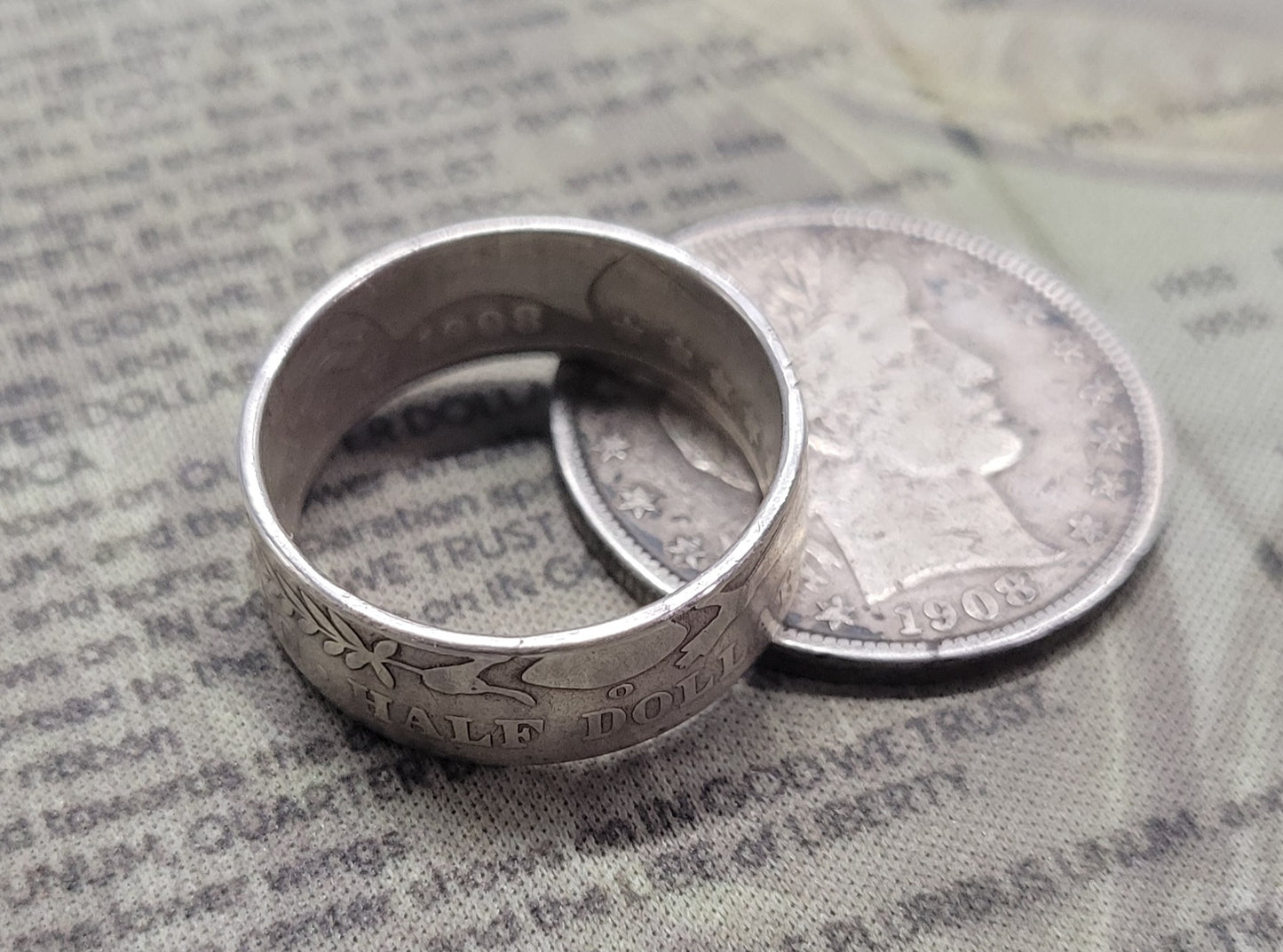 Barber half dollar coin ring