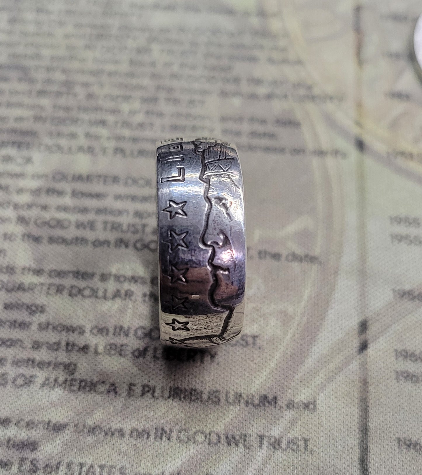 Incuse Indian silver bullion coin ring