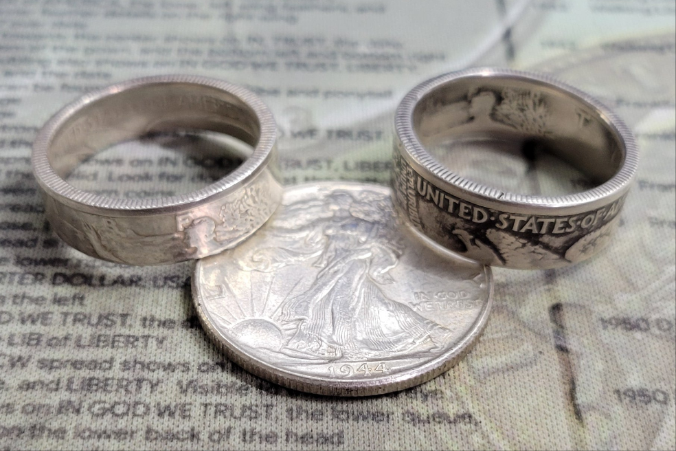Walking Liberty half dollar coin ring