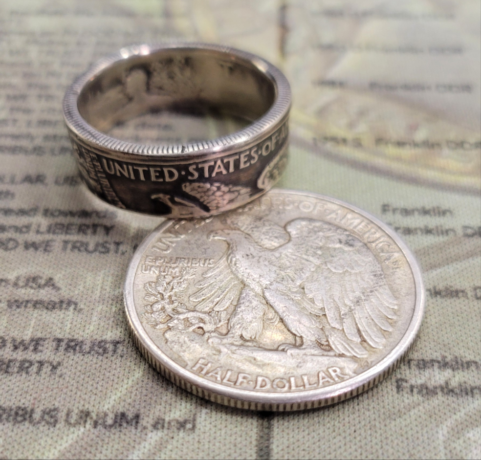 Walking Liberty half dollar coin ring